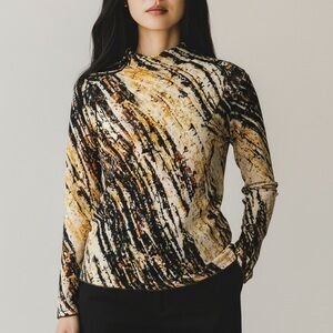 Zara Women’s Tan Printed Draped Tulle Mesh Long Sleeves Top. Size S SKU 499